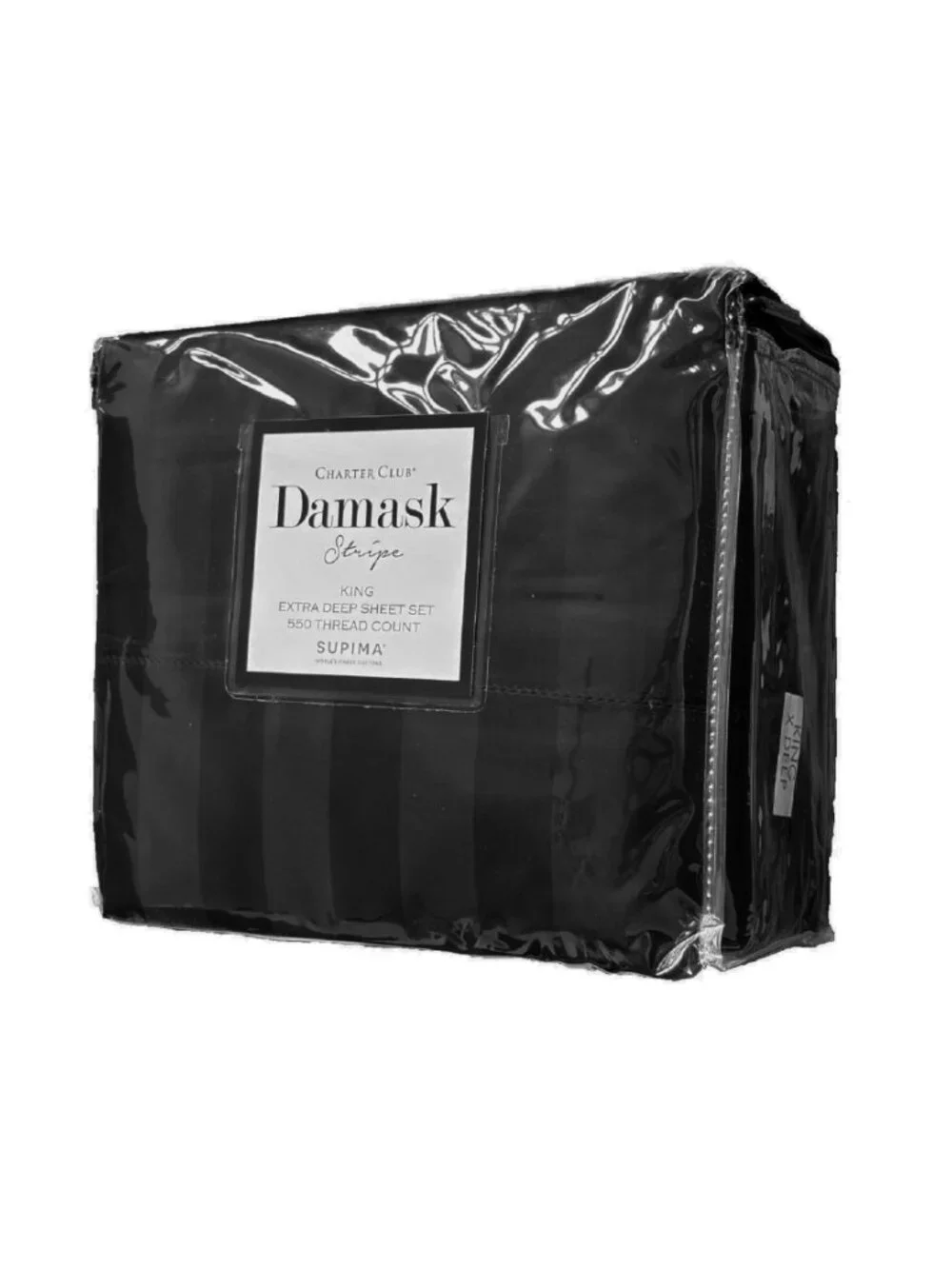 new BLACK STRIPE Charter Club Damask 550TC 100% Cotton KING EXTRA DEEP Sheet Set